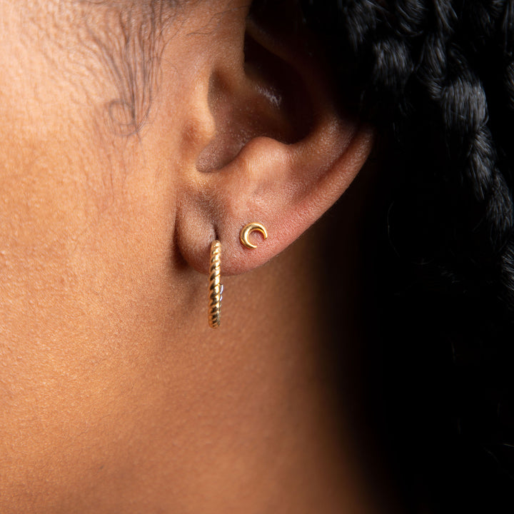 10k Solid Gold Twisted Hoop Studs - Earrings -  -  - Azil Boutique