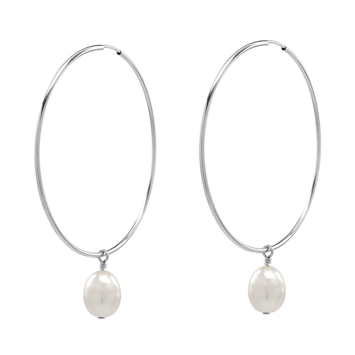 Detachable Pearl Hoop Earrings - Earrings - Silver - Silver / 40mm - Azil Boutique