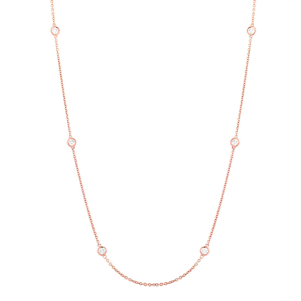 14k Diamond Bezel Chain Necklace - Necklaces - Rose Gold - Rose Gold - Azil Boutique