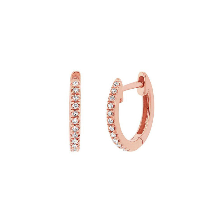 14k Diamond Huggie Hoop Earrings - Earrings - Rose Gold - Rose Gold - Azil Boutique