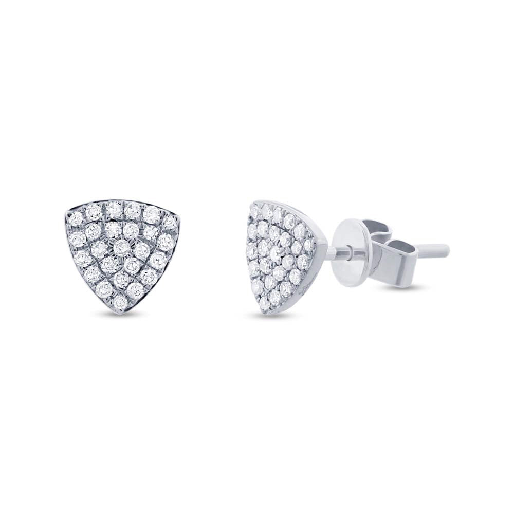Diamonds Pave Rounded Triangle Stud Earring - Earrings - White gold - White gold - Azil Boutique